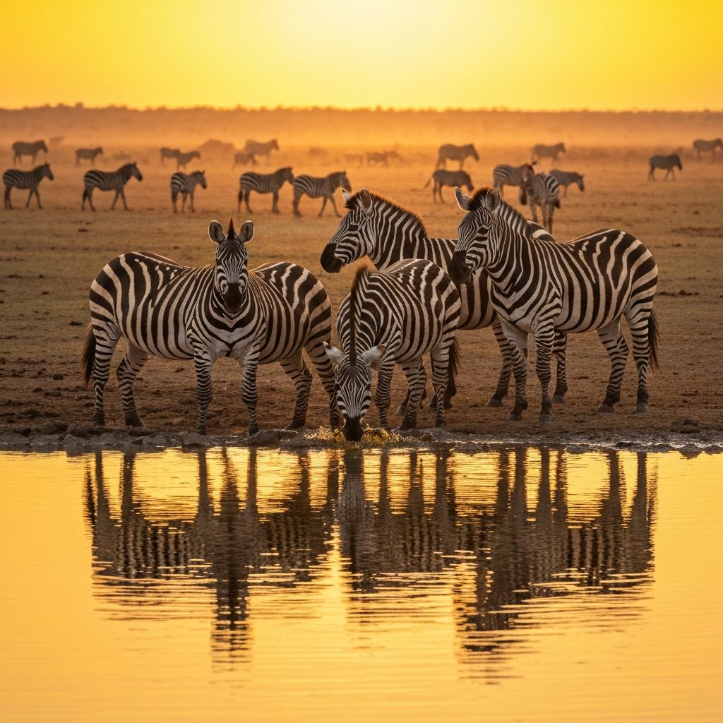 Zebras at watering hole